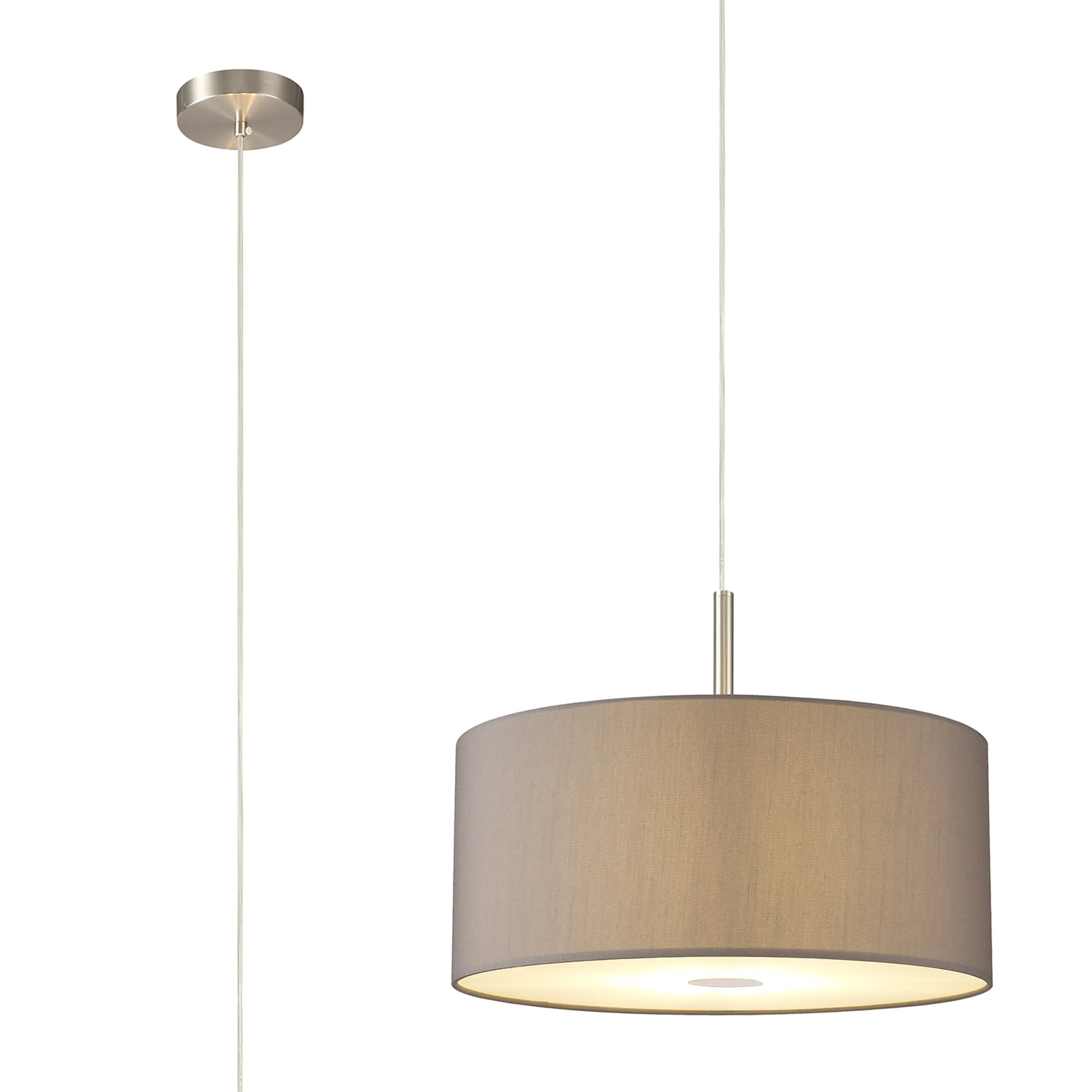 Baymont 40cm 3 Light Pendant Satin Nickel, Grey, Frosted Diffuser